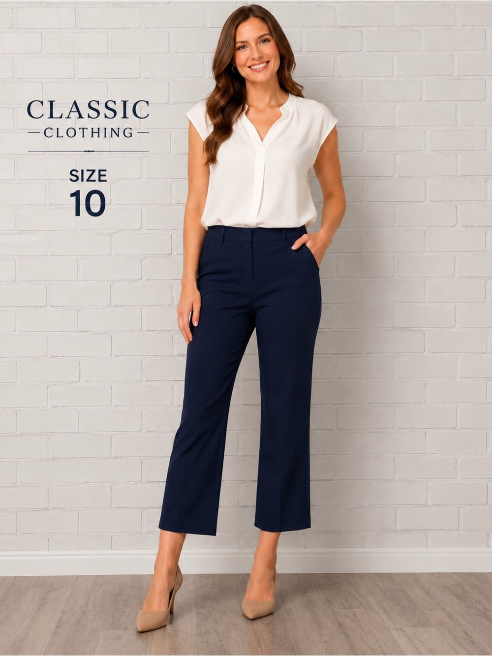CLASSIC CLOTHING women navy blue mid rise dress pants classic style /size 10